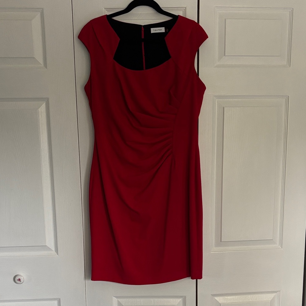 Calvin Klein Red Cap Sleeve Midi Dress